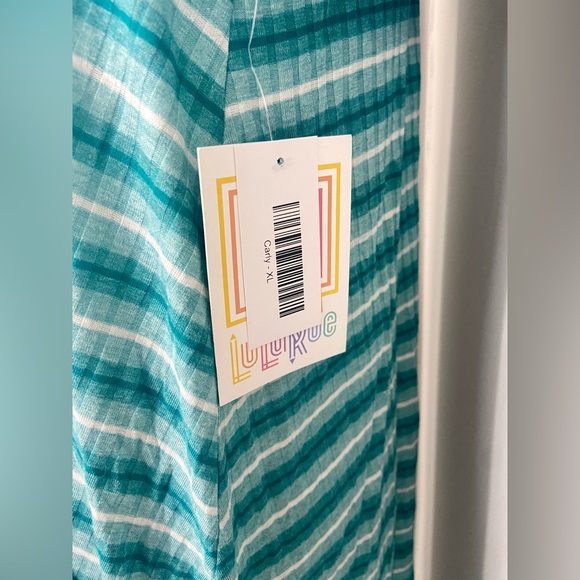 LuLaRoe Carly Dress Blue Striped Ribbed Fabric High Low - Picture 3 of 6